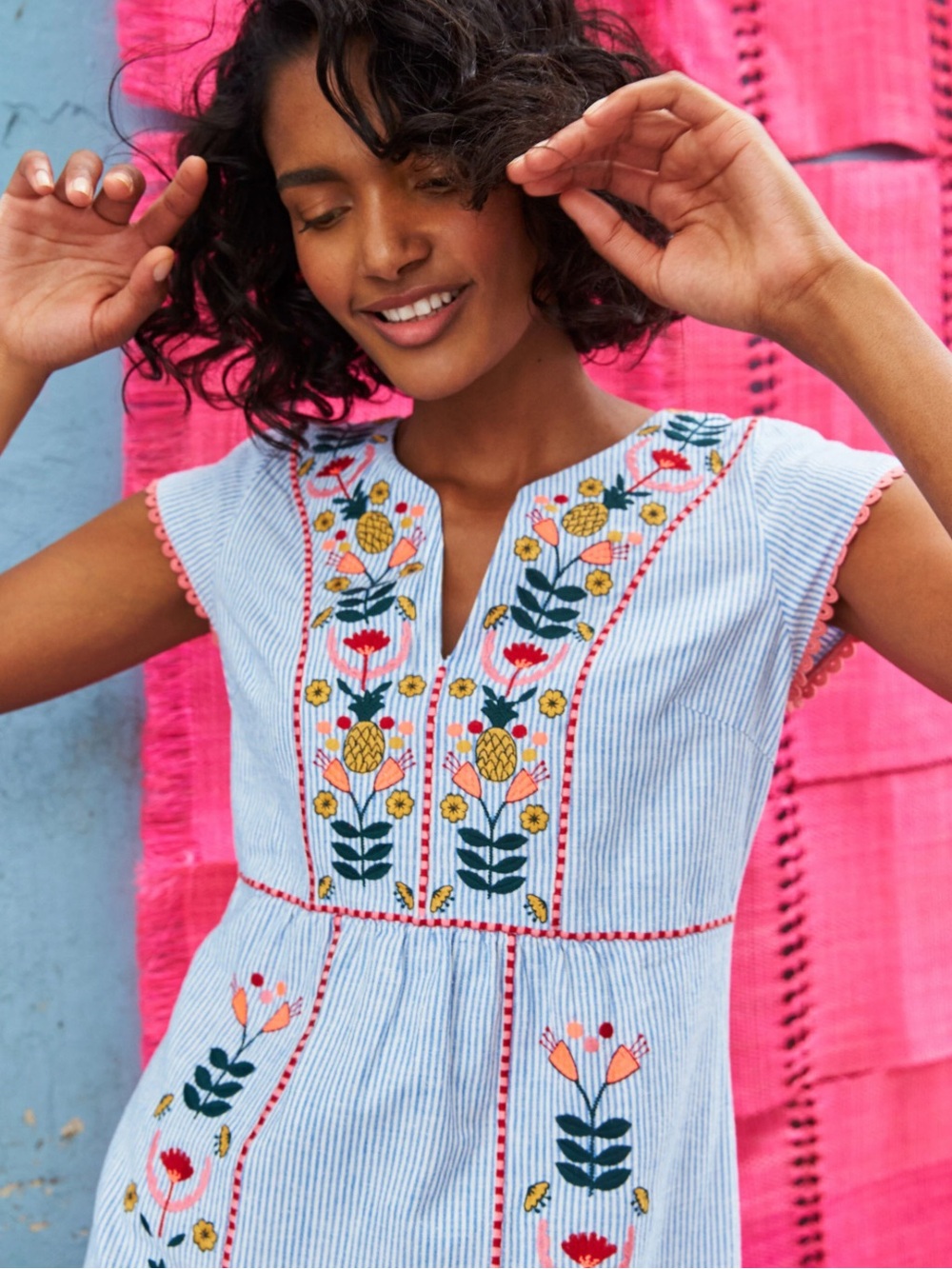 Boden Bea Linen Mini Dress with Multicolor Floral Embroidery - Picture 2 of 8